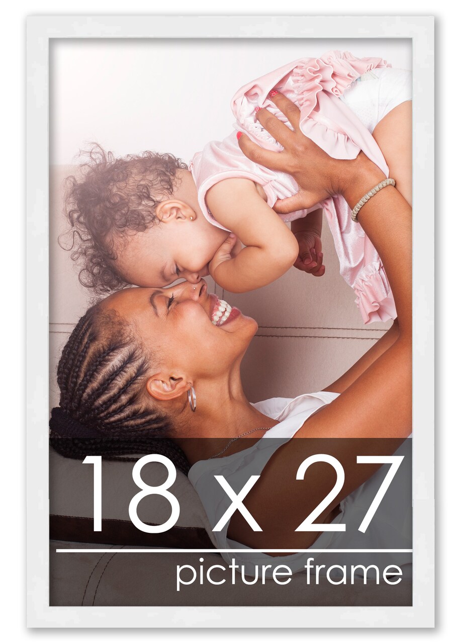 18x27 White Wood Picture Frame - UV Acrylic, Foam Board Backing, Hanging Hardware